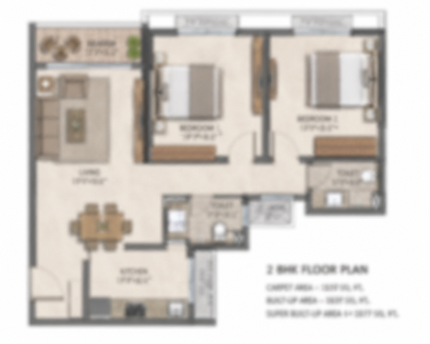 Blurred 2 BHK floor plan preview
