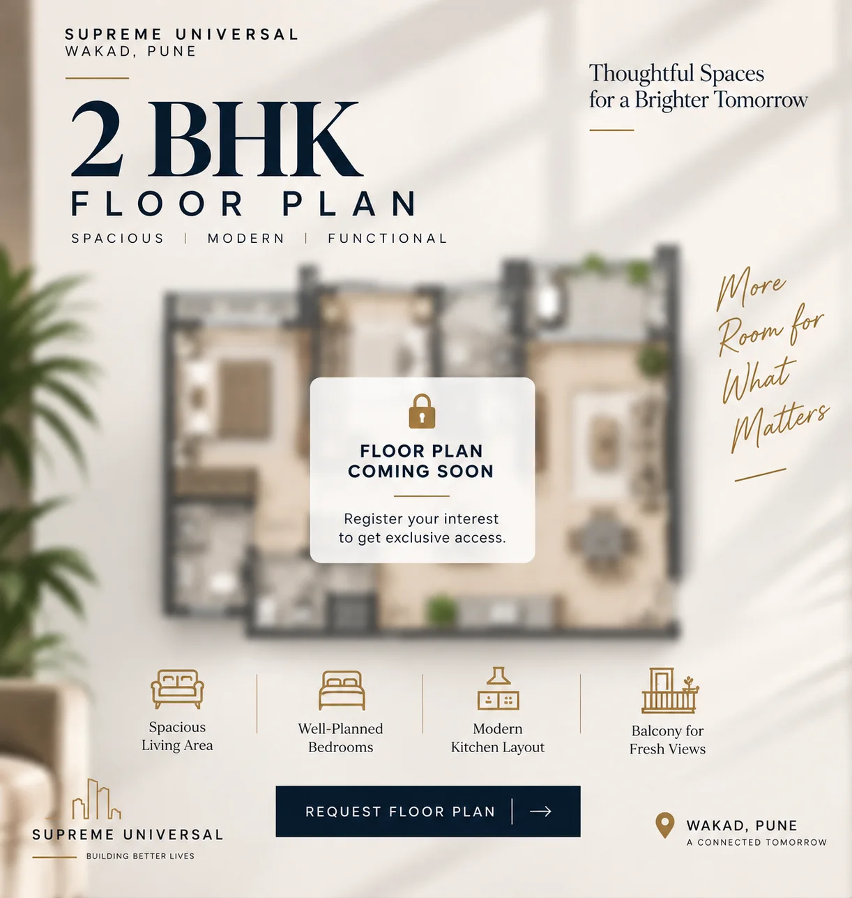 Supreme Universal Wakad 2 BHK blurred floor plan preview